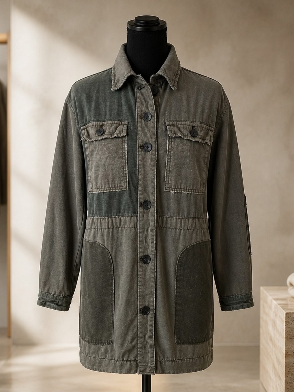 We The Free Size XS Utility Cargo Midi Casual Oversized Button Front Jacket